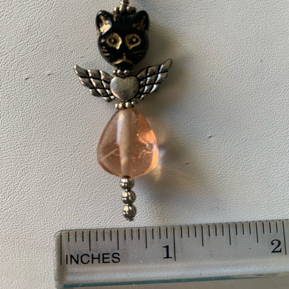 Necklace angel cat flying kitty pink and black - Picture 5 of 6